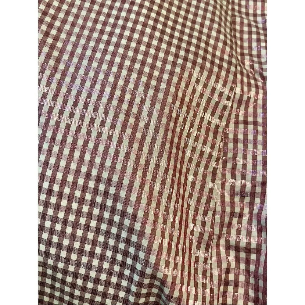 Brøgger Metallic Gingham Midi Skirt Designer Hem Pink M